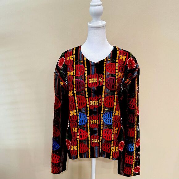 Guatemalan Vintage Jacket Large Embroidered Boho Ethnic Floral Artsy Handmade - Picture 1 of 12